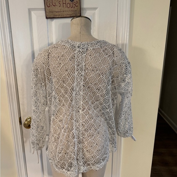 Mirror Image Sheer Crochet Knit Cardigan XL Boho Beach Cover Up - Picture 2 of 7